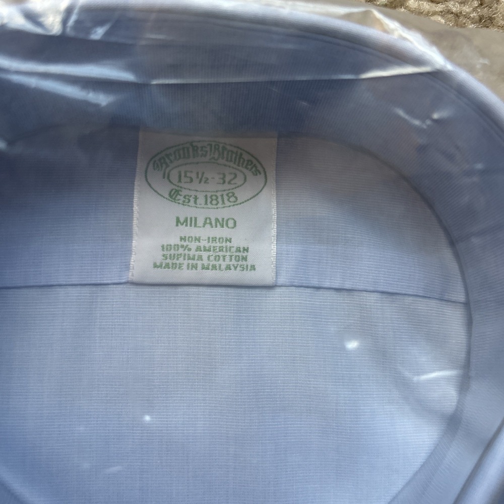 Brooks Brothers Dress Shirt 15 1/2 32 Blue Supima Milano ButtonDown Non-Iron - Picture 3 of 4